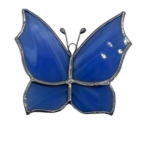 Vintage Blue Stain Glass Butterfly Suncatcher